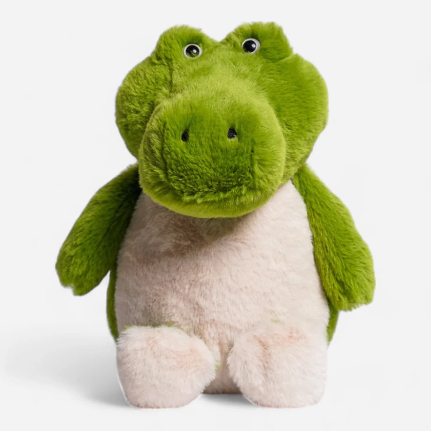 Green crocodile plush toy with a cream belly