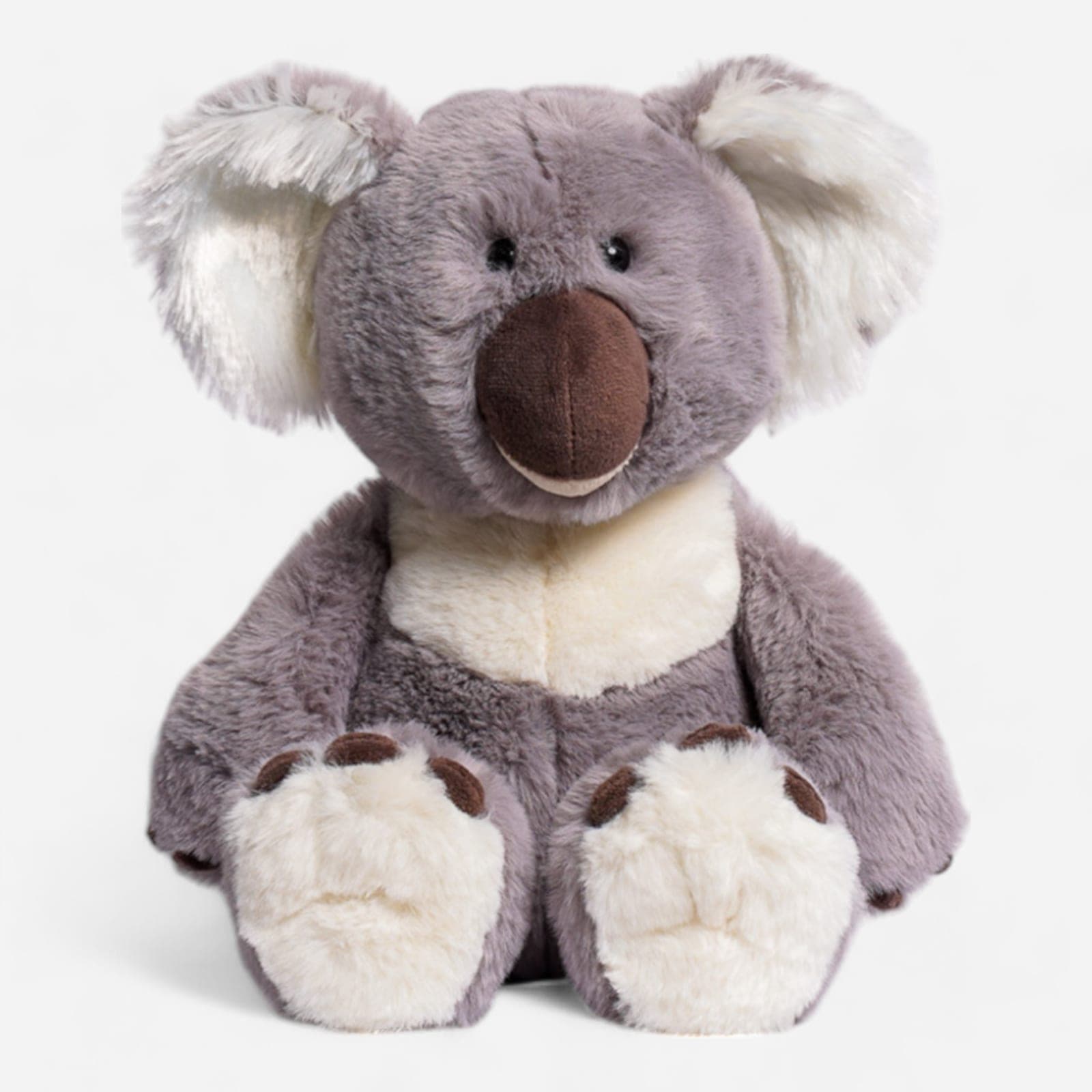 Grey and cream koala plush toy sitting upright