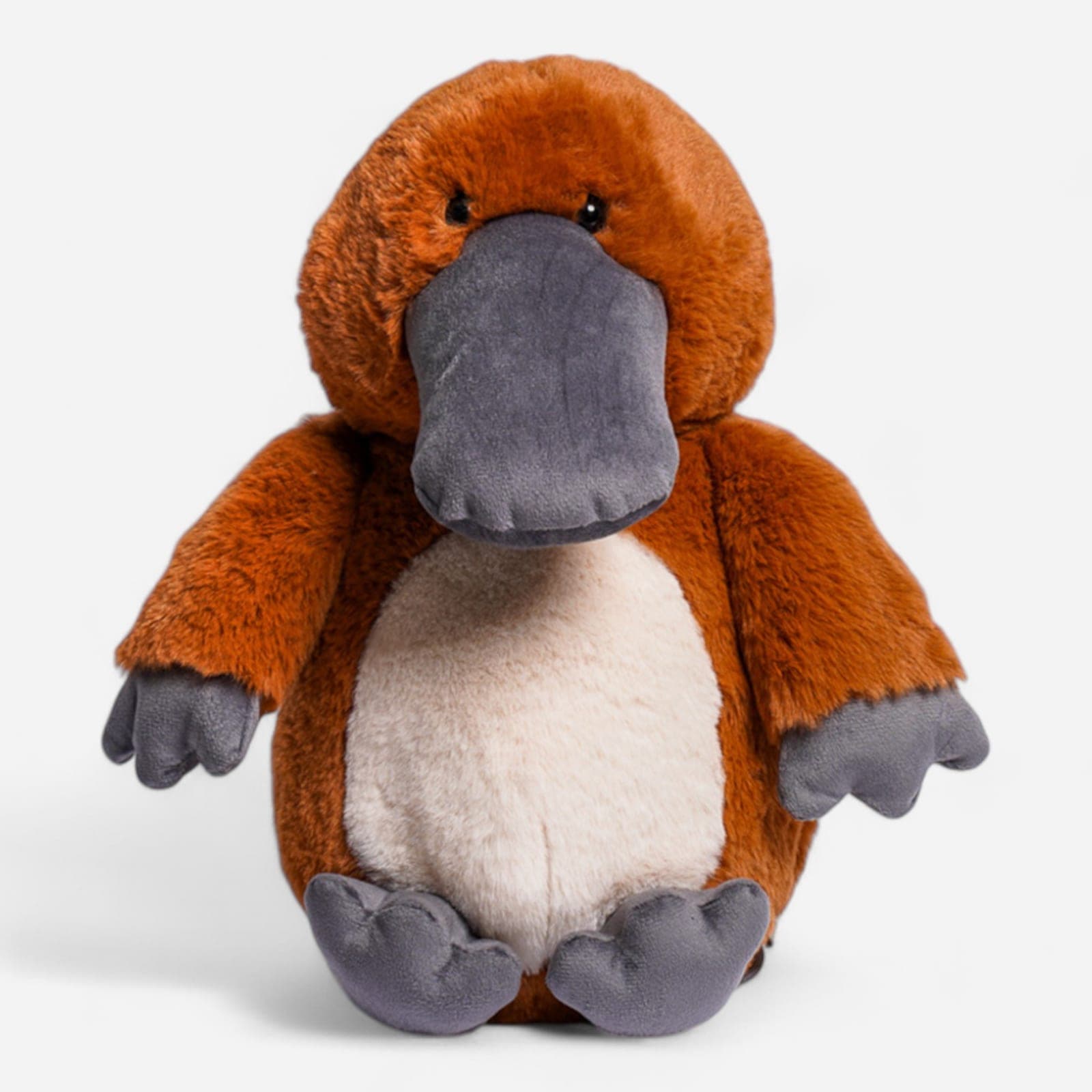 Rust brown platypus plush toy with a grey bill